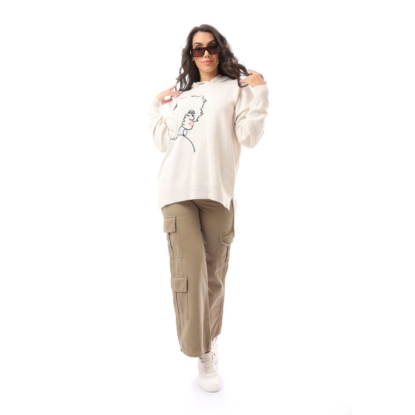 African Girl' Printed Slip On Off White Pullover