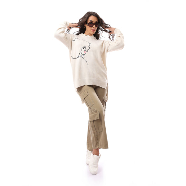 African Girl' Printed Slip On Off White Pullover