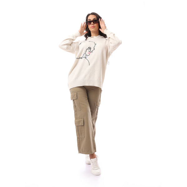 African Girl' Printed Slip On Off White Pullover