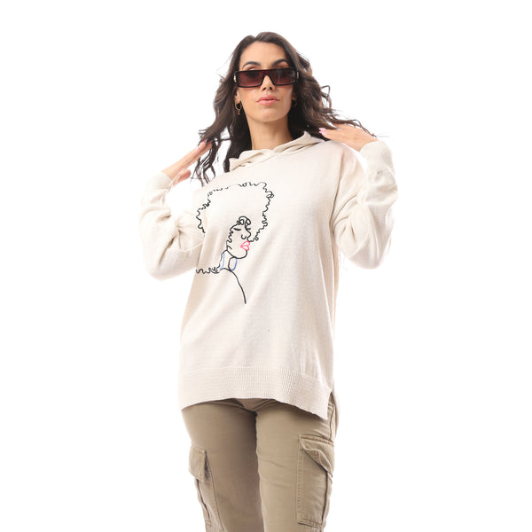 African Girl' Printed Slip On Off White Pullover