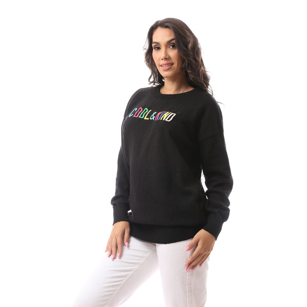 Black Oversized Knitted Sweatshirt