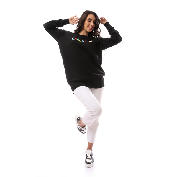 Black Oversized Knitted Sweatshirt