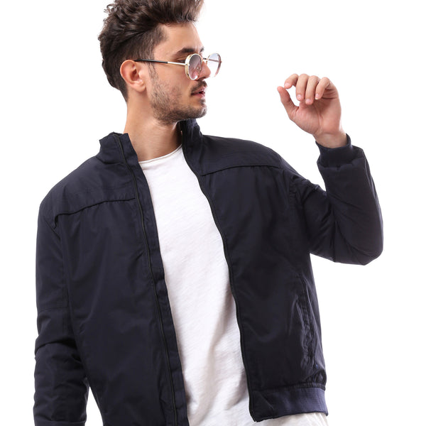 Waterproof Fly Zipper Navy Blue Cotton Jacket