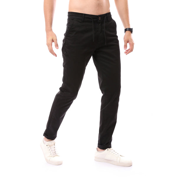 Black Polyester Casual Buttoned Trousers