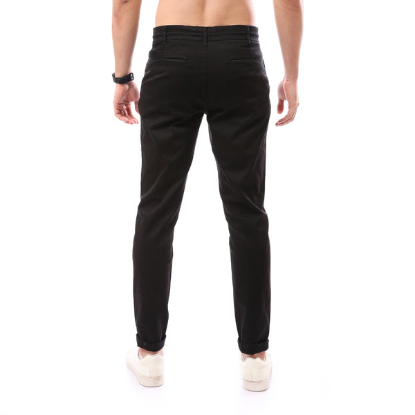 Black Polyester Casual Buttoned Trousers