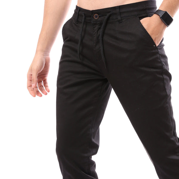 Black Polyester Casual Buttoned Trousers