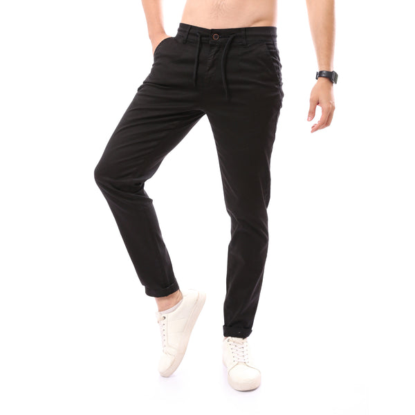 Black Polyester Casual Buttoned Trousers
