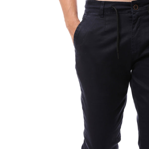 Navy Blue Solid Fly Zipper Buttoned Trousers