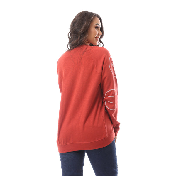 Burgundy Slip On Printed Round Neck Sweat Shirt