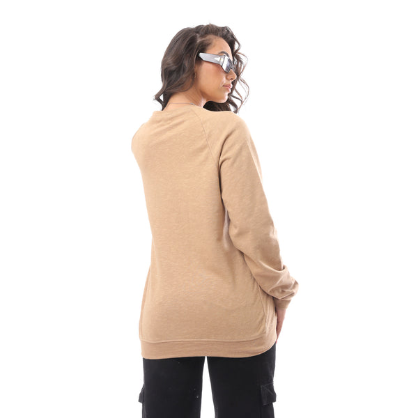 Printed Beige Slip On Cotton Sweat Shirt