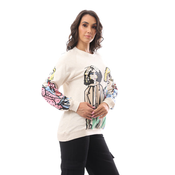 Printed Slip On Off White Cotton Pullover