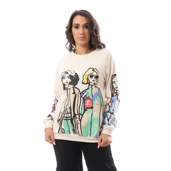 Printed Slip On Off White Cotton Pullover