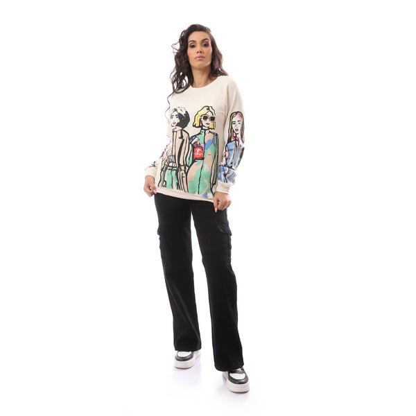 Printed Slip On Off White Cotton Pullover