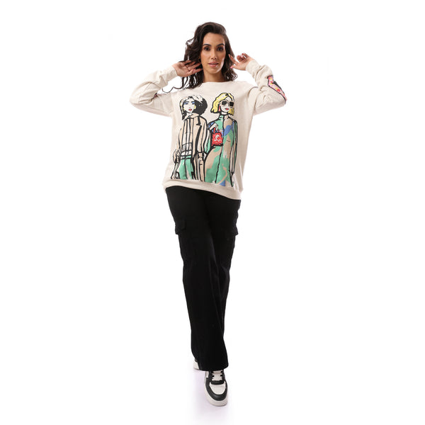 Printed Slip On Off White Cotton Pullover