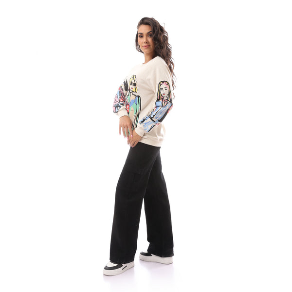 Printed Slip On Off White Cotton Pullover