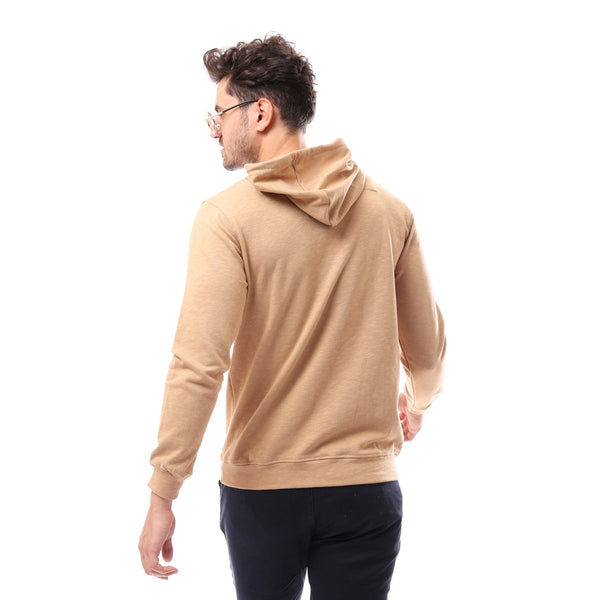 Beige Slip On Solid Comfy Hoodie