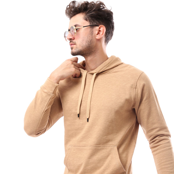 Beige Slip On Solid Comfy Hoodie