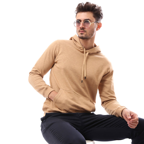 Beige Slip On Solid Comfy Hoodie