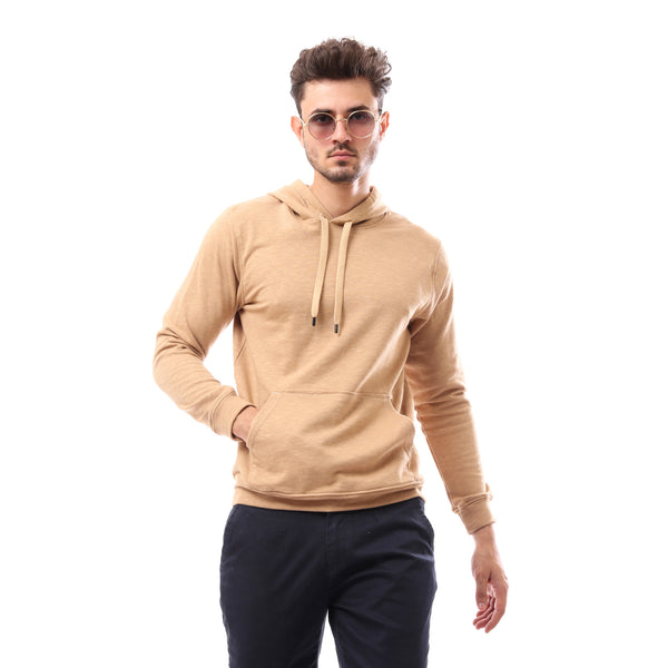 Beige Slip On Solid Comfy Hoodie