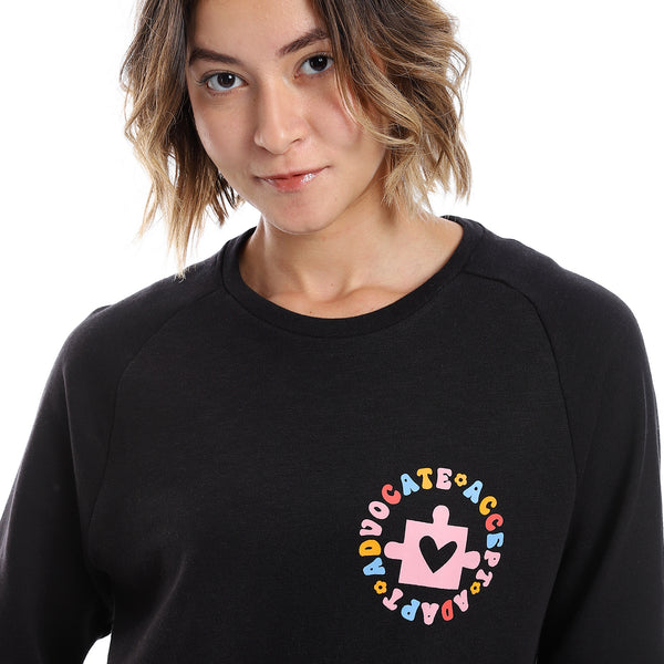 Black Printed Loose Fitted Sweatshirt