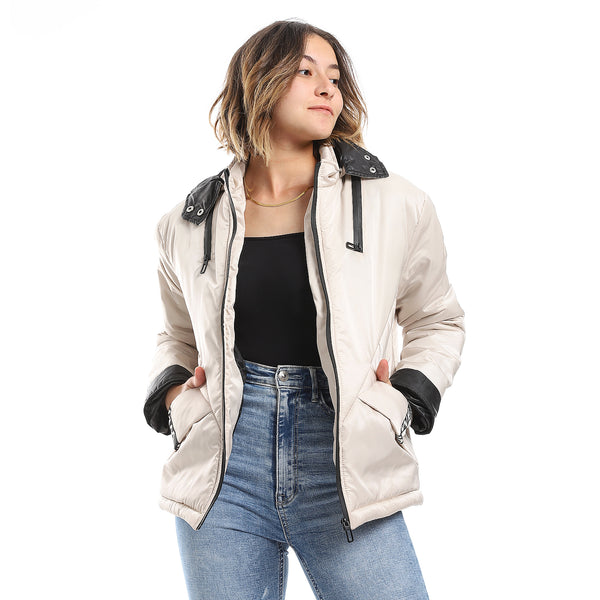 waterproof_plain_adjustable_hooded_puffer_cream_jacket