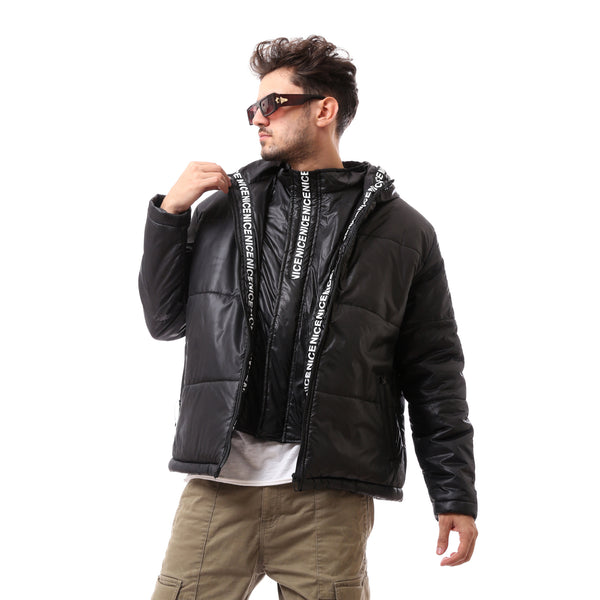 Black Thermoplastic Fly Zipper Hooded Pump Jacket