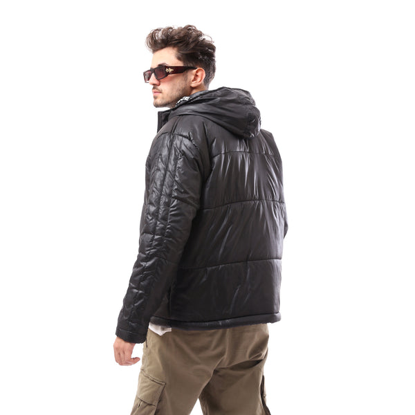 Black Thermoplastic Fly Zipper Hooded Pump Jacket