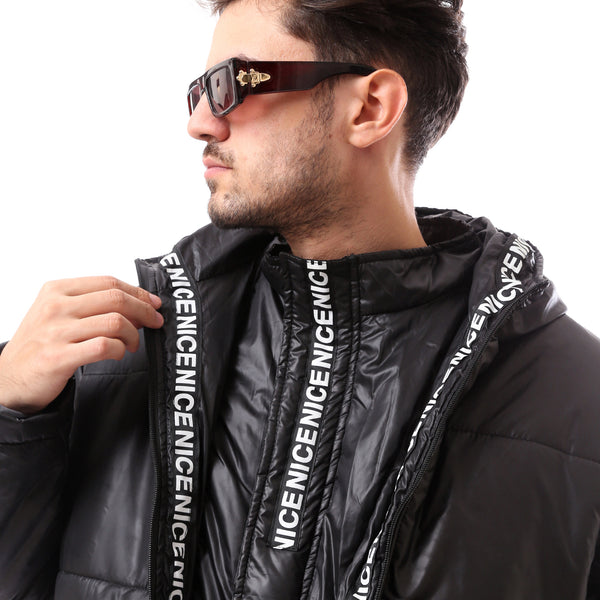 Black Thermoplastic Fly Zipper Hooded Pump Jacket