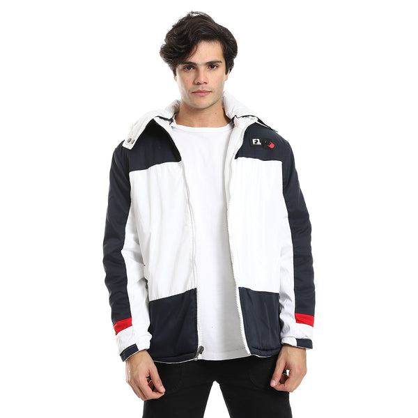 Hooded Double Face Waterproof Jacket - White & Navy Blue