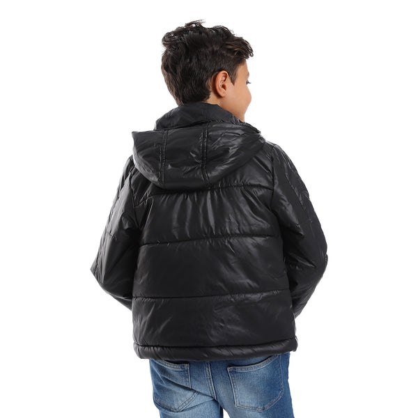 Quilted Pattern Two Zippered Pockets Boys Jacket - Black