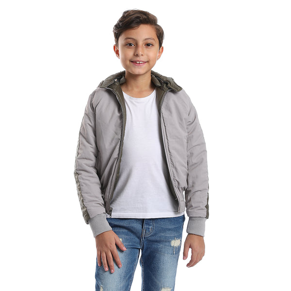 Zipper Closure Double Face Printed & Waterproof Boys Jacket - Olive Green & Light Grey