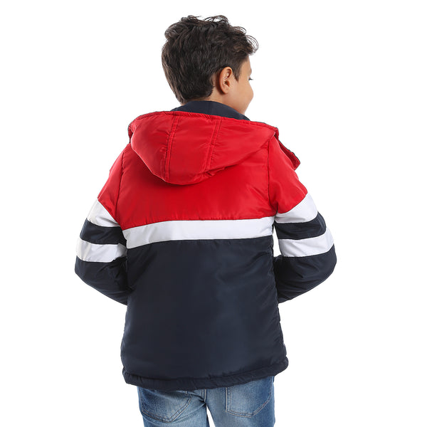 Zipper Closure Double Face Waterproof Boys Jacket - Navy Blue, Red & White