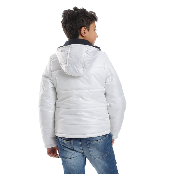 Quilted Pattern Double Face Waterproof Boys Jacket - White & Navy Blue