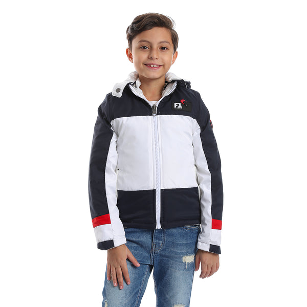 Quilted Pattern Double Face Waterproof Boys Jacket - White & Navy Blue