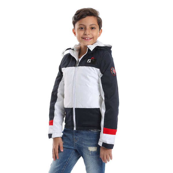 Quilted Pattern Double Face Waterproof Boys Jacket - White & Navy Blue