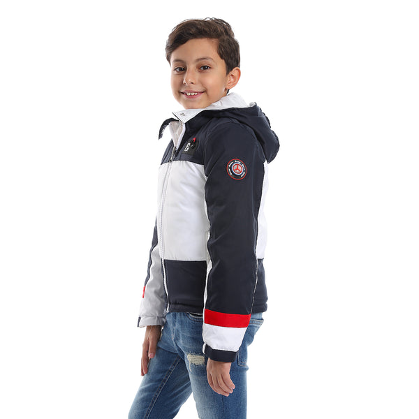 Quilted Pattern Double Face Waterproof Boys Jacket - White & Navy Blue