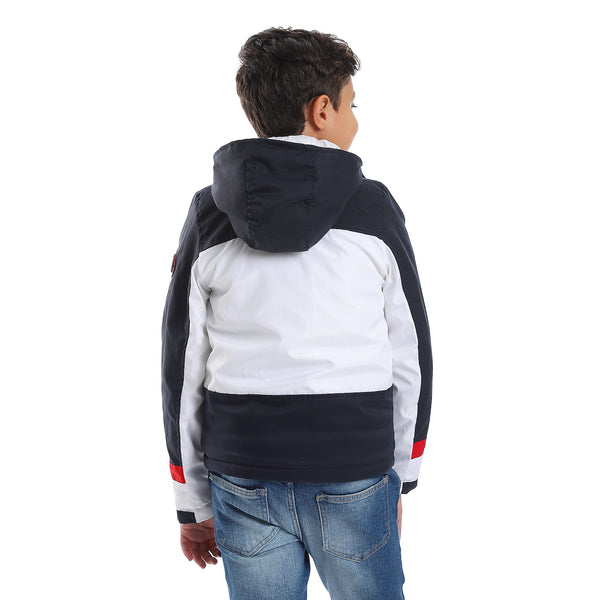 Quilted Pattern Double Face Waterproof Boys Jacket - White & Navy Blue