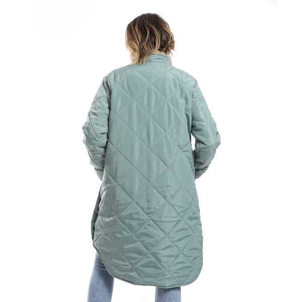 Common Teal Plain Zipper Waterproof Puffer Jacket