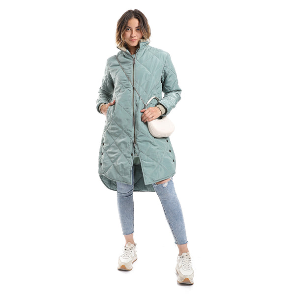 Common Teal Plain Zipper Waterproof Puffer Jacket