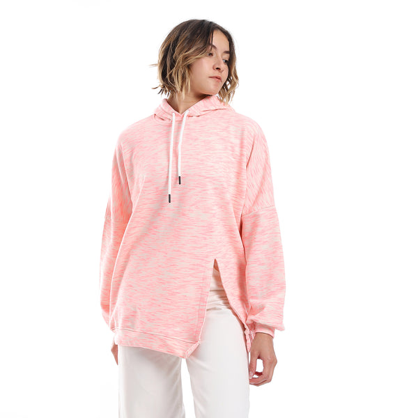 Self Pattern Slip On Hoodie - Neon Pink & Beige