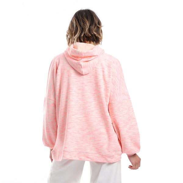 Self Pattern Slip On Hoodie - Neon Pink & Beige