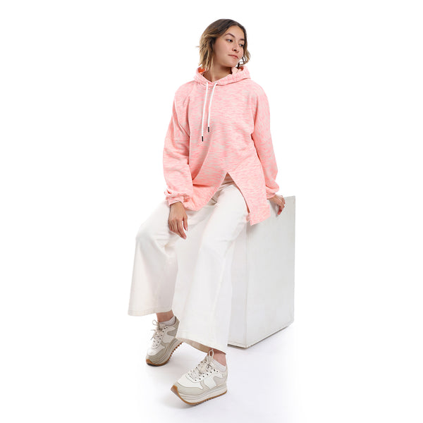 Self Pattern Slip On Hoodie - Neon Pink & Beige