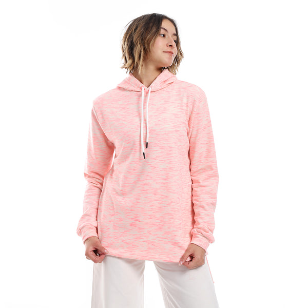 Self Pattern Side Adjustable Hoodie - Neon Pink & Beige