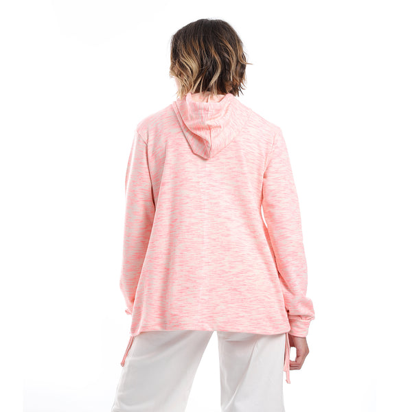 Self Pattern Side Adjustable Hoodie - Neon Pink & Beige