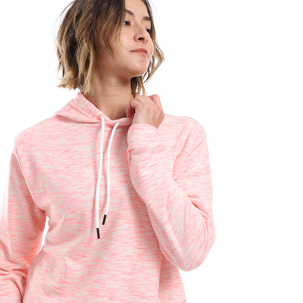 Self Pattern Side Adjustable Hoodie - Neon Pink & Beige