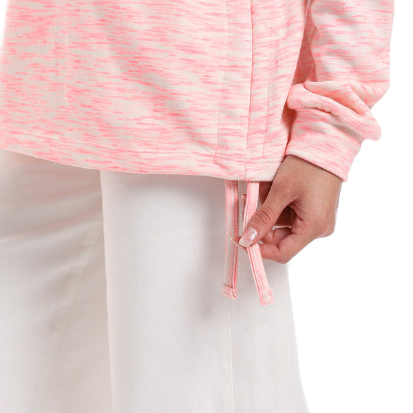 Self Pattern Side Adjustable Hoodie - Neon Pink & Beige