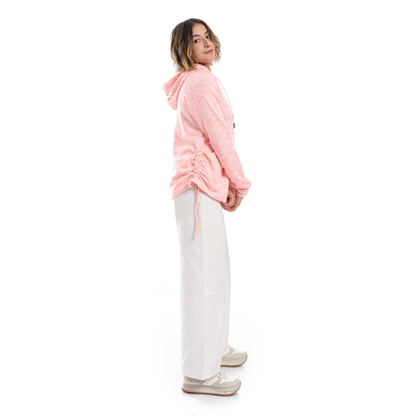 Self Pattern Side Adjustable Hoodie - Neon Pink & Beige