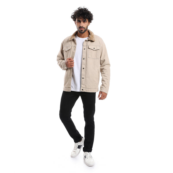 long_sleeves_multi_pockets_fur_padderd_jacket_-_beige