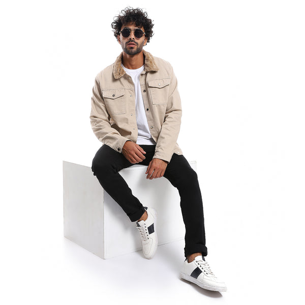 Beige denim jacket deals with fur