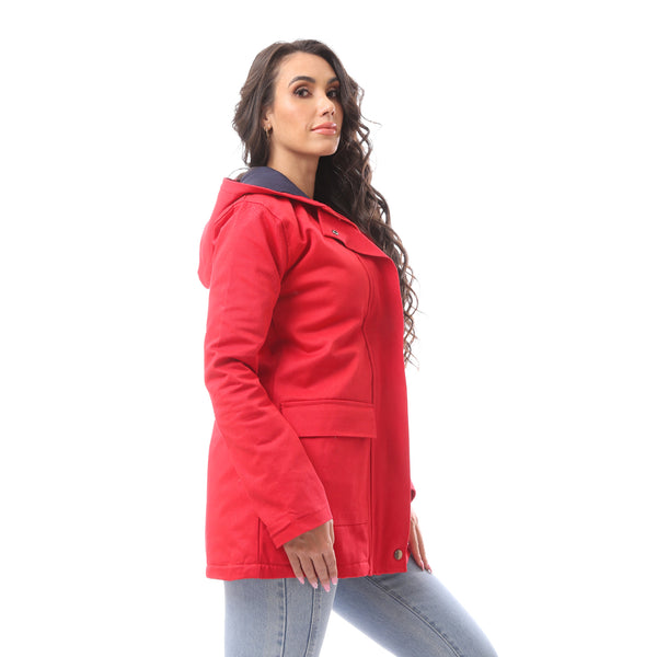 Red Fly Zip Polyester Jacket